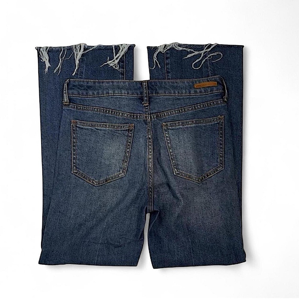 Pilcro and the Letterpress Women's 26 High Rise Flare Jeans Med Wash Distressed